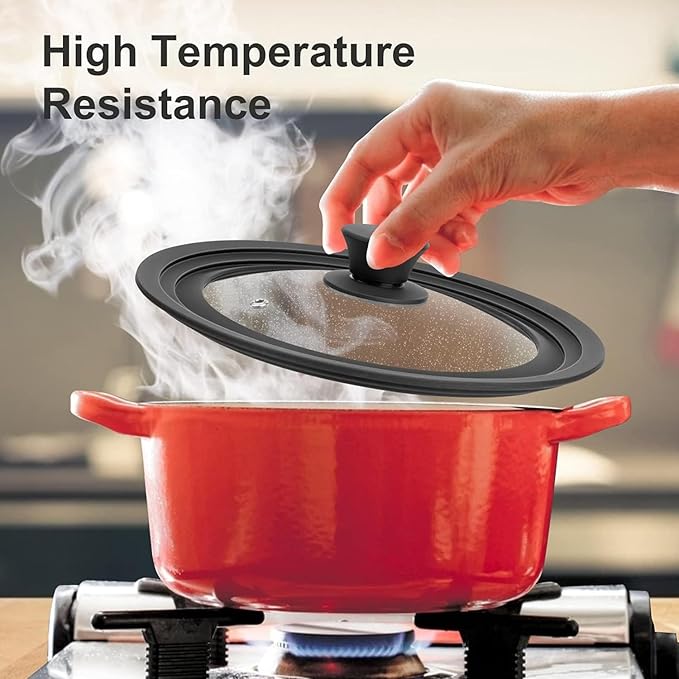 Universal Lid for Pots, Pans and Skillets, Tempered Glass Lid fit 6.5", 7", 8" Skillets, Pots, Frying Pans, Cast Iron, Crock Pot and Other Glass Covers Replacement