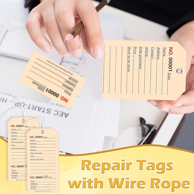 200 Pack White Repair Tags with Wire Rope Service Repair Tags Numbered with Wire Durable 2.6 x 5.25 Inch Labels for Production Equipment Maintenance Price Notice (200, White, 2.6x5.25in)