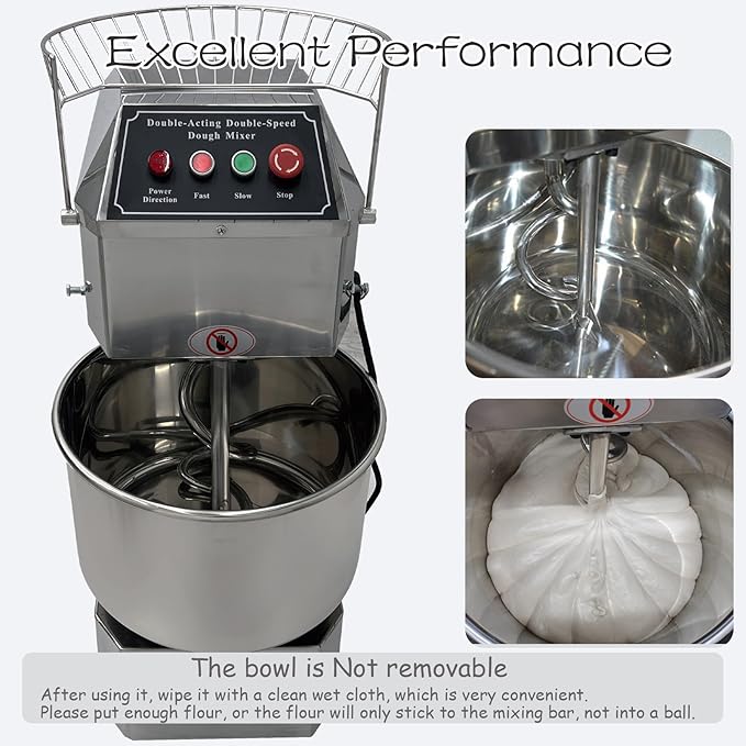 INTSUPERMAI Commercial Dough Mixer Machine Electric Food Mixer with Double Action Double Speed Spiral Mixing for Schools Bakeries Restaurants Pizzerias 110V 20L Capacity