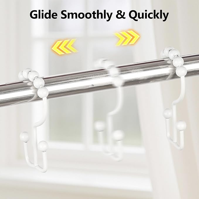 Resze Shower Curtain Hooks, Metal Double Shower Curtain Rings - Image 8