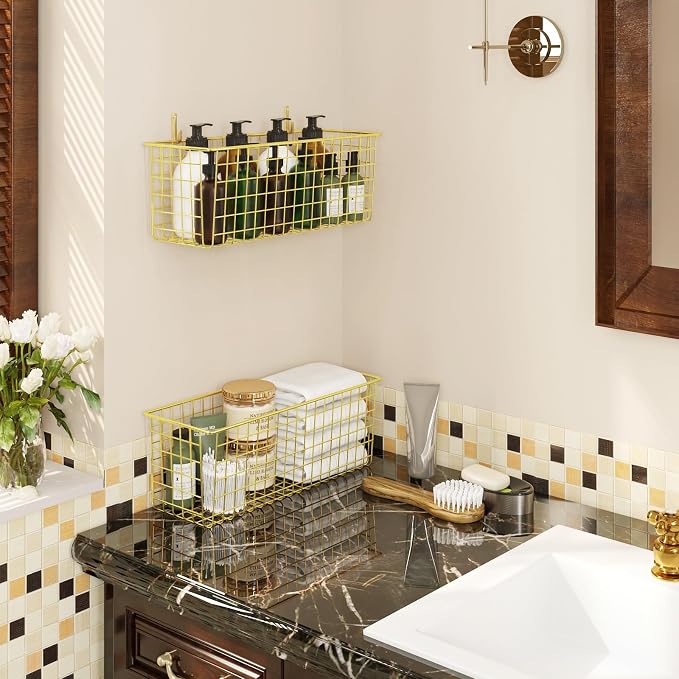 Kinlink 2 Sets Gold Extra Large Hanging Wall Basket - Image 6