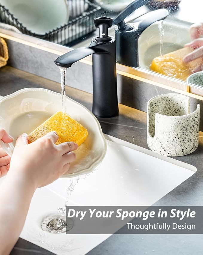 Zoeeker Sponge Holder for Kitchen Sink, Ceramic Dish Sponge Drying Rack - Image 6