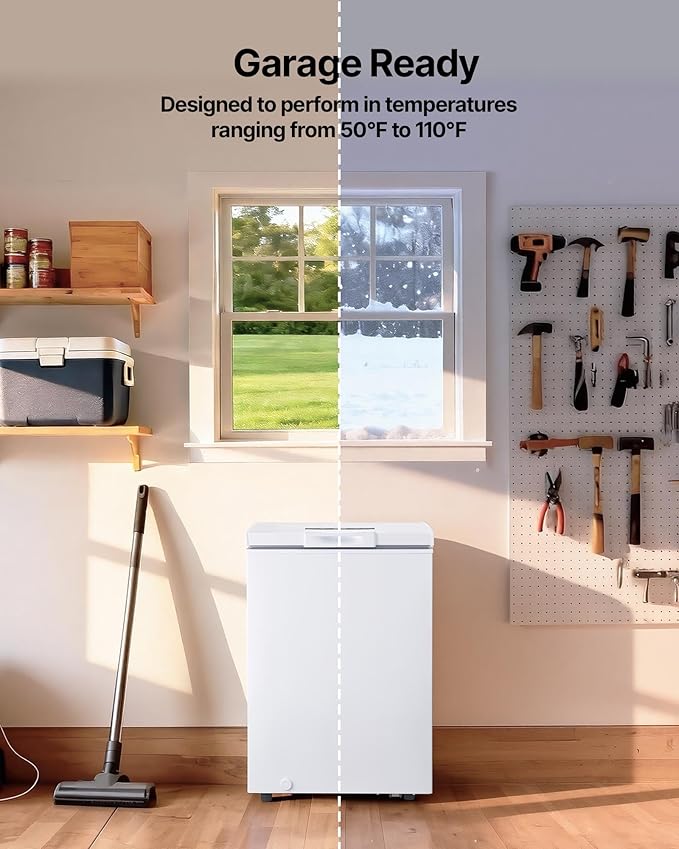 VEVOR Chest Freezer, 3.3 Cu.ft Compact Deep Freezer, Free Standing Top Open Door Chest Freezers with 2 Removable Baskets & Adjustable Thermostat - Energy Saving, Low Noise & Garage Ready, White
