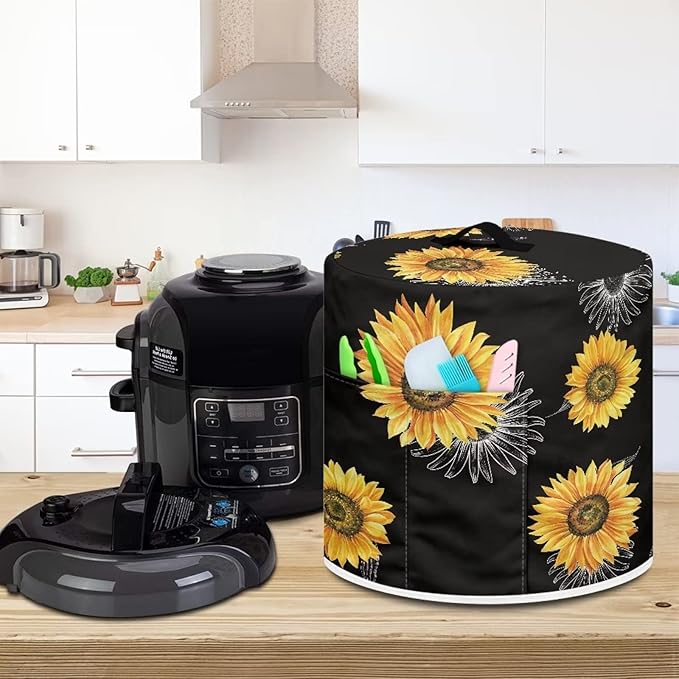 Sunflower Print Pressure Cooker Cover 3 qt,Kitchen Appliance Dust Cover Protective Cover with Pockets for Electric Pressure Cooker Air Fryer Rice Cooker Steamer