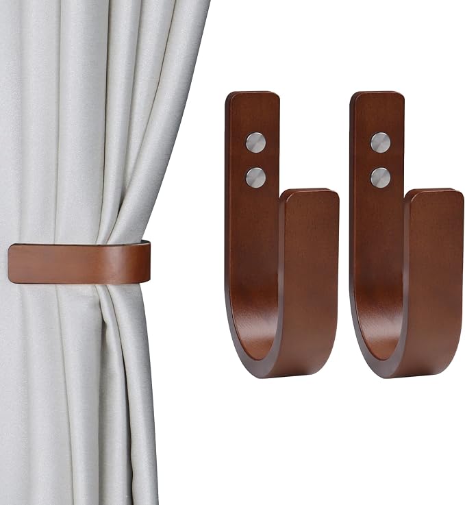 2 Pack Curtain Tiebacks & Holdbacks Wood Curtain Holder, Coffee | Natural Wood by OCIOLI