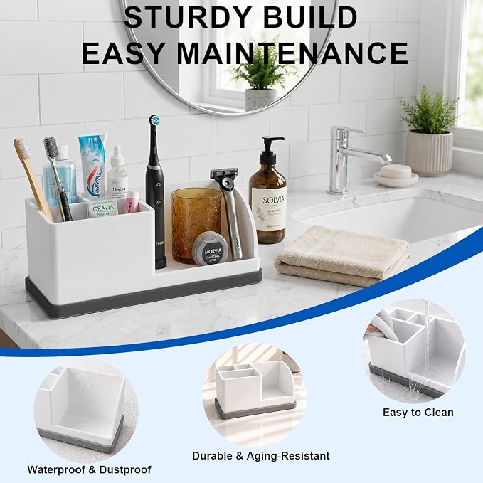 Bathroom Toothbrush Holders, 4 Slots Silicone Counter Organizer Storage - Image 3