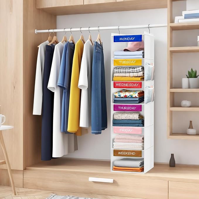 Weekly Clothes Organizer for Kids, 6-Shelf Hanging Closet Organizer - Image 2