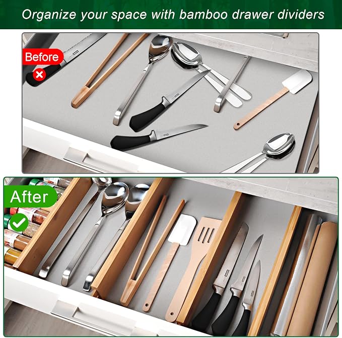 4 Pack Bamboo Drawer Dividers 2.6" High, Adjustable from 12 Inch to 17 Inch | - Image 8