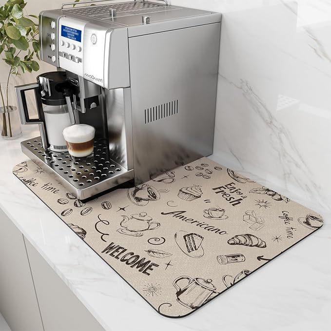 AMOAMI-Coffee Mat Hide Stain Rubber Backed Absorbent Dish Drying Mat by AMOAMI