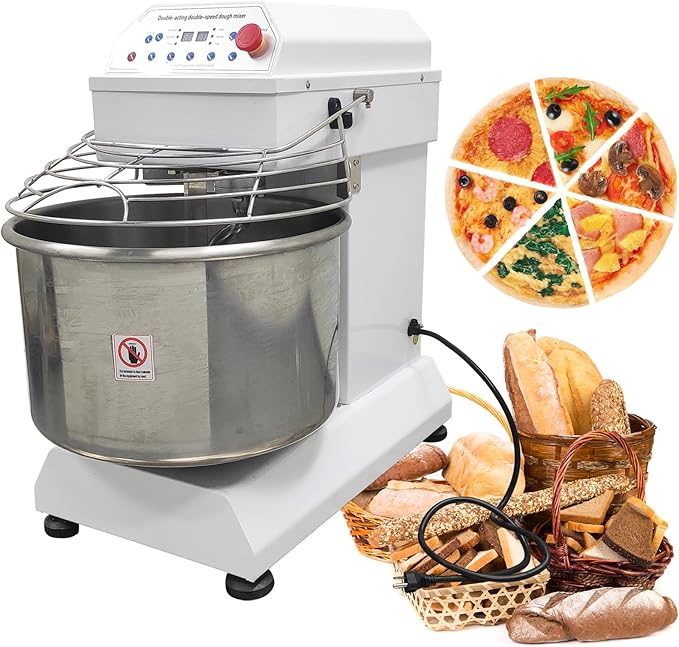 TECHTONGDA Commercial Dough Mixer Mixing Machine, 30QT Dough Kneading Machine with Timing Function, Spiral Stand Mixing Machine, Double Acting Double Speed, Baking Equipment for Restaurant Pizzeria