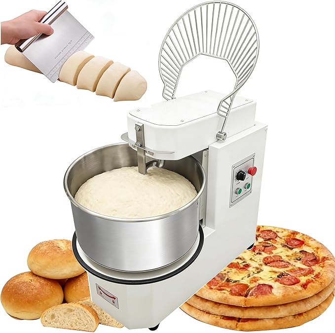 TECHTONGDA 20L Commercial Dough Mixer Machine with Removable Bowl & Timer, Double-speed Double-action Dough Kneading Machine, 110V Stainless Steel Stand Spiral Mixer for Restaurant Bakery Pizzeria ﻿
