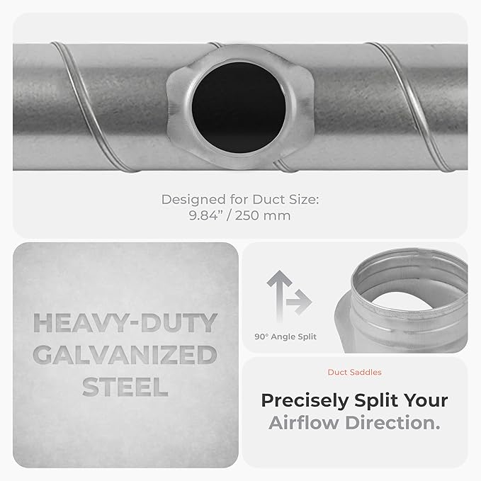 Galvanized Steel Saddle Takeoff – Round 90 Degree Splitter for 10” Duct with 4" Outlet Branch Connector - Range Hood Duct Adapter - Heavy Duty Supply/Exhaust Air Ventilation Duct Work Collar