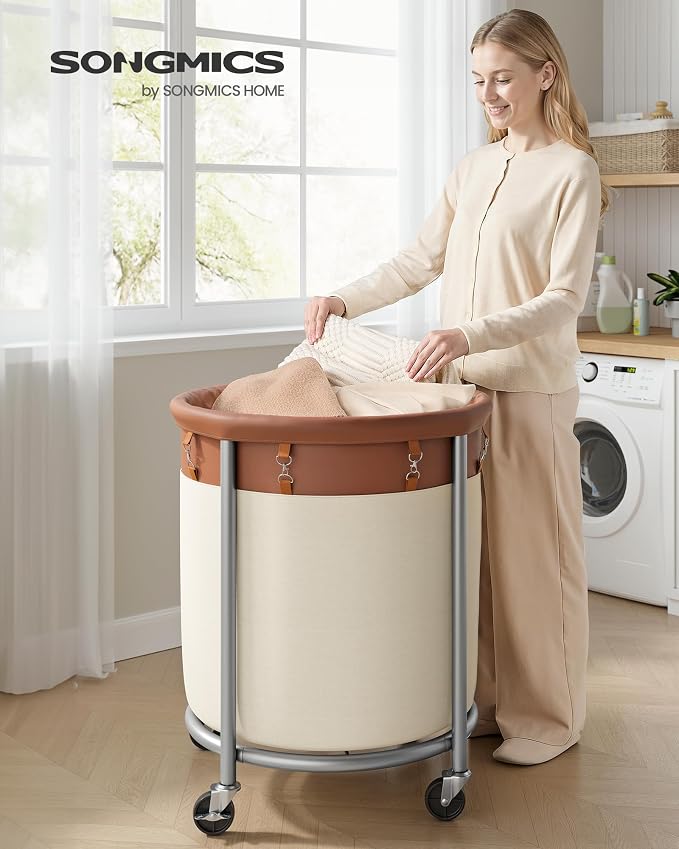 SONGMICS Laundry Basket with Wheels, 190 L, Steel Frame, Removable Bag - Image 2