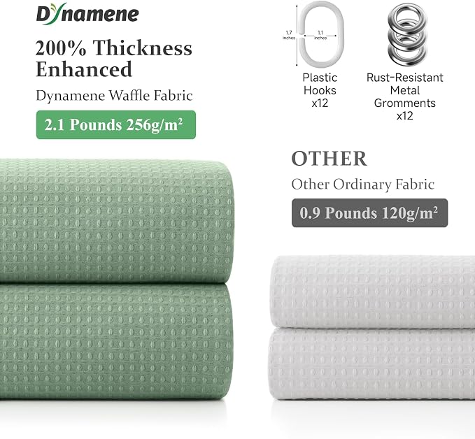 Dynamene Extra Wide Waffle Shower Curtain 256 GSM Fabric 108x72 Sage Green - Image 5
