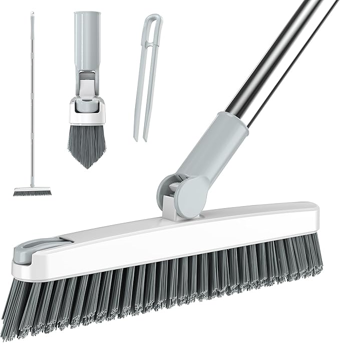 AIR U+ Grout Brush with Long Handle 180° Swivel Scrub Brush White | Shower by AIRU