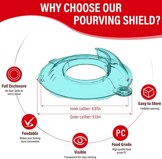 Pouring Shield for KitchenAid Tilt Head 4.5-5 QT (for Stainless Steel Bowls Only), for Kitchen aid Accessories and Attachments, Fully Enclosed Foldable Lid Mixer Bowl Cover, Not For Bowl Lift (Blue)