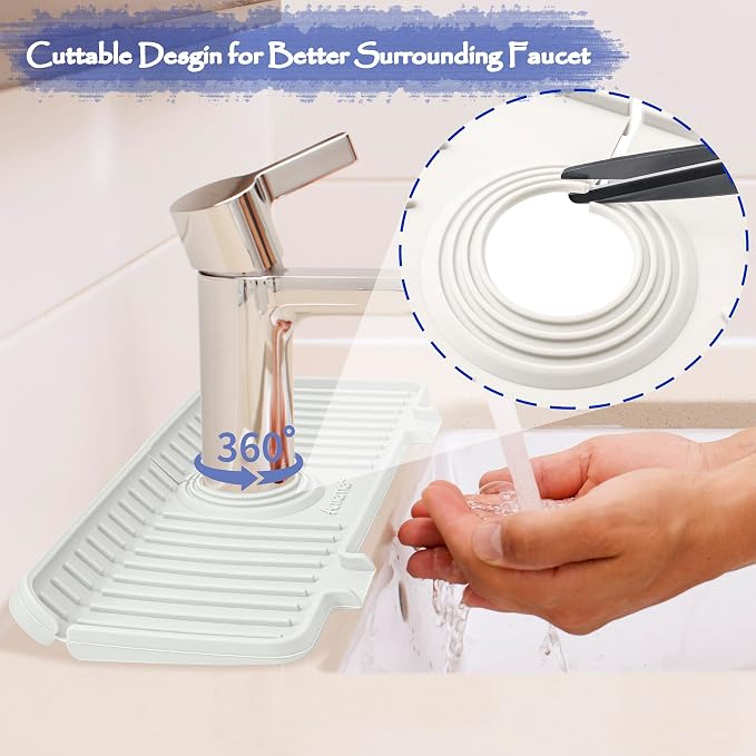 Amerner Kitchen Sink Splash Guard, Silicone Faucet Guard & Draining Mat - Image 3