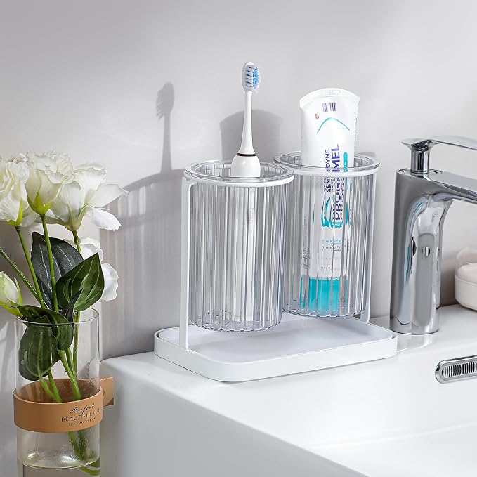 Toothbrush Holders with Drain Tray, 2 Slots Hanging Toothbrush and Toothpaste - Image 2