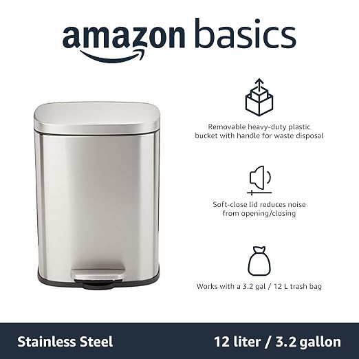 Amazon Basics SMALL Trash Can, 3.1 Gallon, Smudge Resistant Rectangular Bin - Image 5