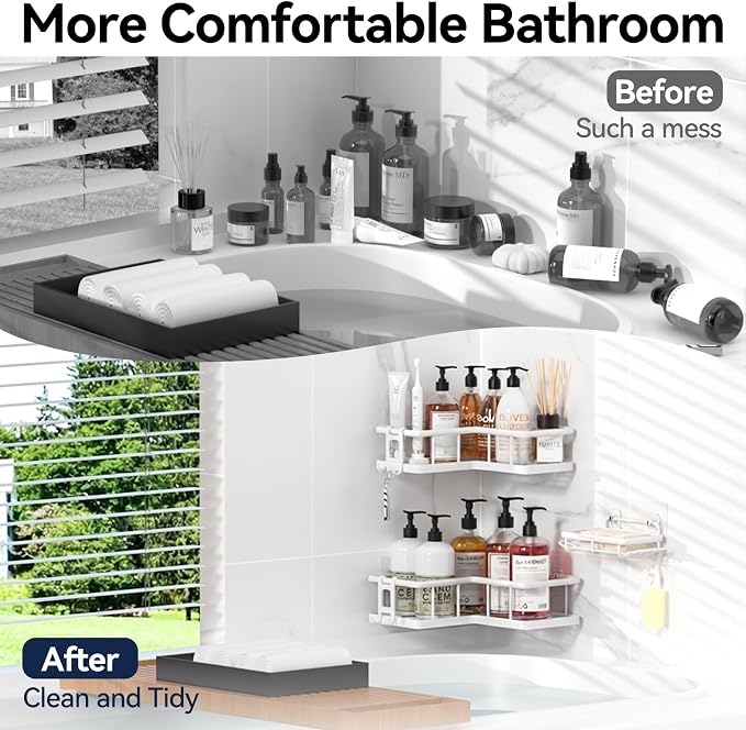 YASONIC Corner Shower Caddy Adhesive, 100% Rustproof Shower Organizer - Image 7