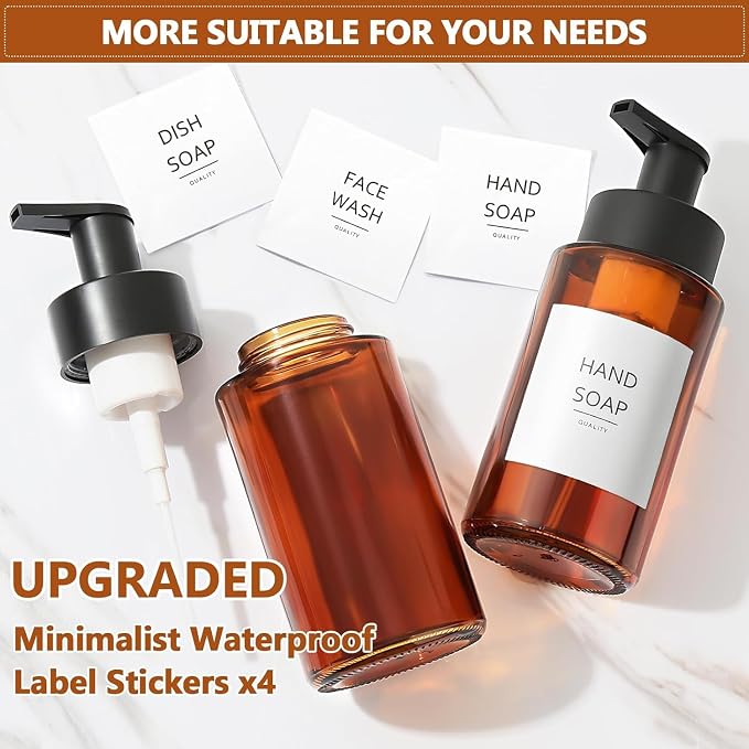 RYTOXILO Amber Foam Soap Dispenser, 10 oz/300ml Glass Foaming Soap Dispenser - Image 8