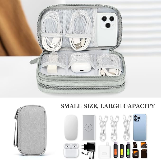 FYY Electronic Organizer, Travel Tech Pouch Bag, Cable Organizer Grey | Wrist - Image 6