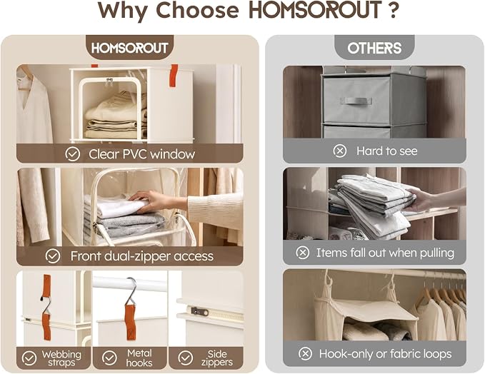 4-Tier Modular Hanging Closet Organizer Shelves, 2+2 Modular Design, Vertical - Image 4