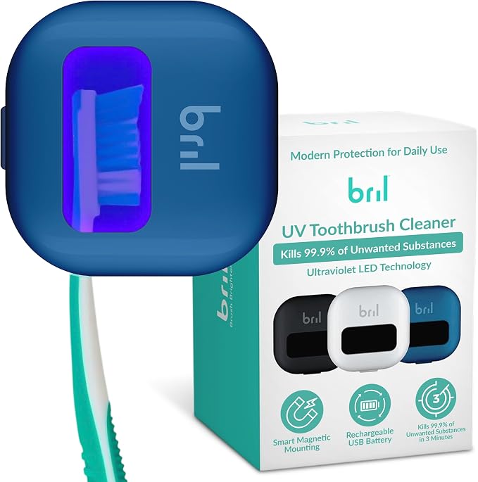 UV-C Toothbrush Sanitizer and Holder – Wall Mounted, Rechargeable, 30-Day by Bril
