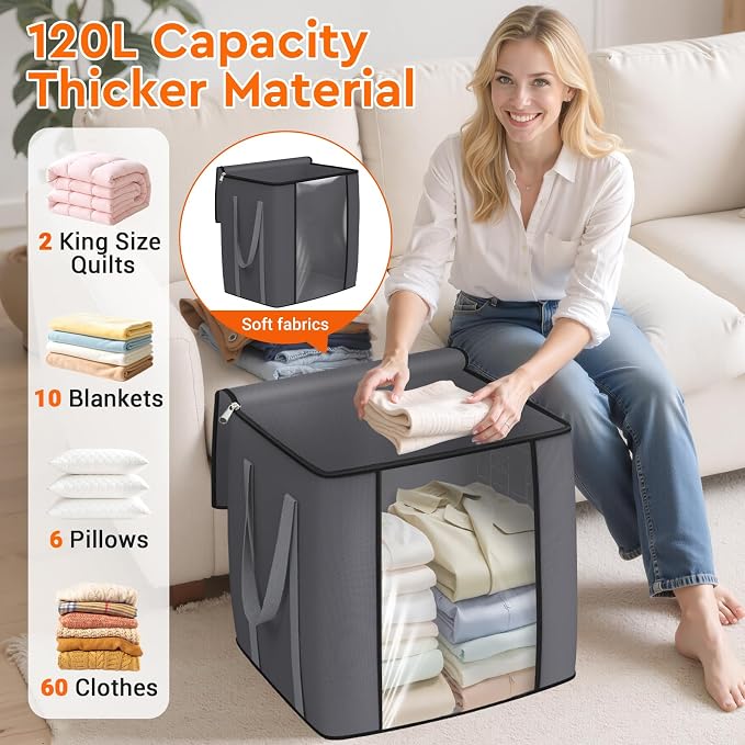 TasticTotes 120L Extra Large Blanket Clothes Storage Bags, 6 Pack | Foldable - Image 3