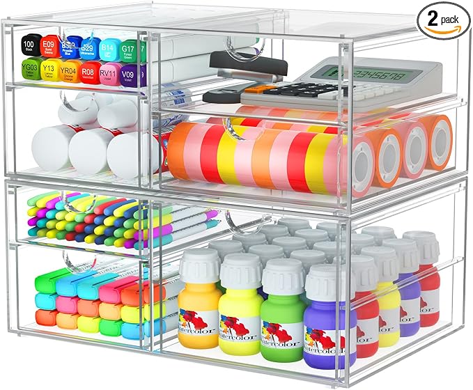 Acrylic 2-Pack 7-Drawer Makeup & Storage Organizer by shoeboxesanddeskorganizers