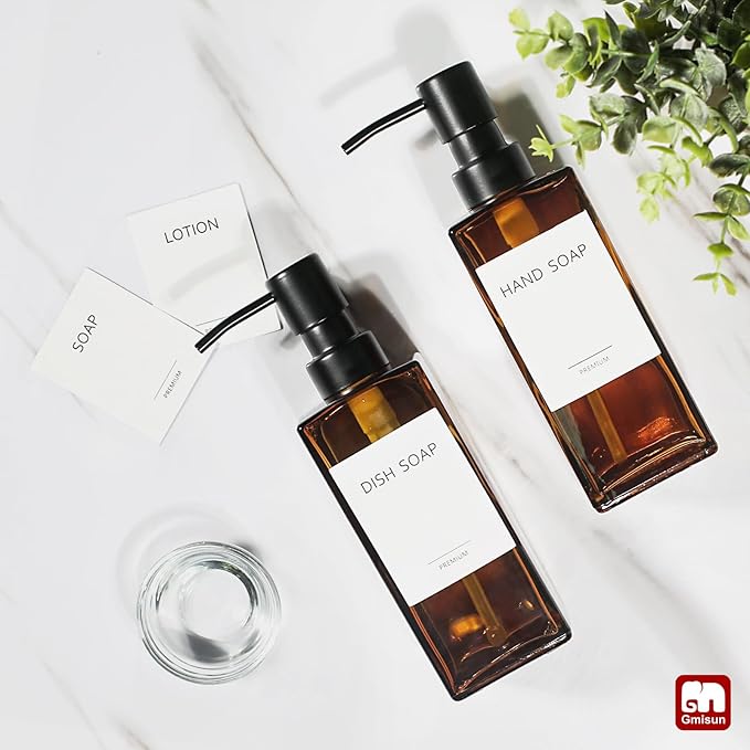 GMISUN Amber Glass Soap Dispenser, 2 Pack Hand Soap Dispenser Bathroom - Image 6