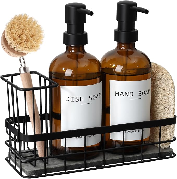 Dish Soap Dispenser for Kitchen, 16.9 fl oz Amber Hand and Dish Soap Dispensers by RYTOXILOBrightenUpYourHome