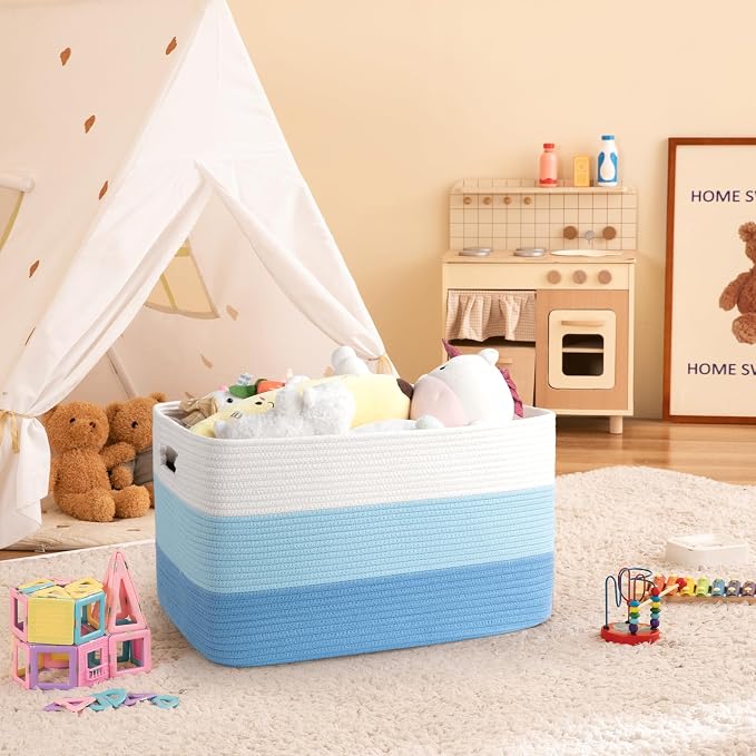 OIAHOMY Blanket Basket Laundry Basket Dog Toy Basket 75L Light Blue - Image 2