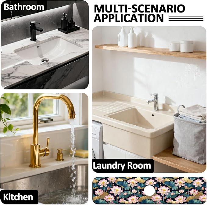 2 Pcs Watercolor Flowers Kitchen Sink Splash Guard Faucet Mat Green Plants - Image 7