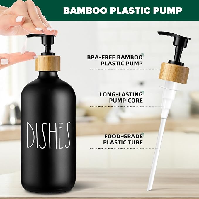 Dish Soap Dispenser for Kitchen, Matte Black Soap Dispenser, Glass Dishes Soap - Image 3