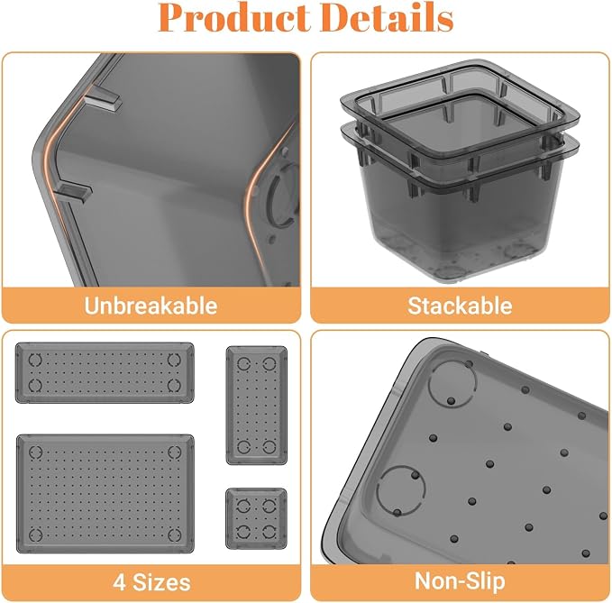 SpaceHacks 15 PCS Plastic Drawer Organizer Set, Drawer Storage Trays | 4-Size - Image 4