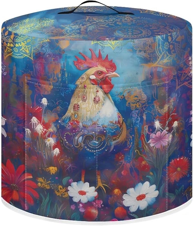 Rooster Flower Print Dust Cover for Instant Pot, 8 Quart Pressure Cooker, Polyester, Not Water Resistant