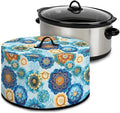 Boho Mandala Floral Blue Print Slow Cookers Dust Cover Fit Most 6/7/8 Quart Crock Pot Stain Resistant Air Fryer Cover with Accessory Pocket and Handle Washable