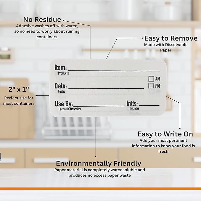 2x1 Dissolvable Food Labels, 500 Label Stickers, Bottle Labels for Storage Bins, Sticker Labels for Food containers, (500, Black)