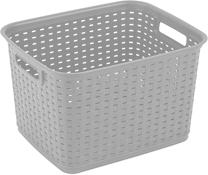 Sterilite Tall Weave Basket, Rectangular Plastic Décor Bin, 6 Pack - Image 4