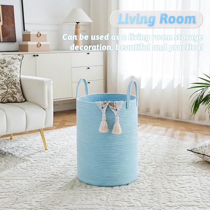 Laundry Basket, Woven Cotton Rope Laundry Hamper, 60L - Image 2
