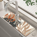 Mid Century Boho Leaves Kitchen Sink Splash Guard Absorbent Fast Drying Mat by Unknown