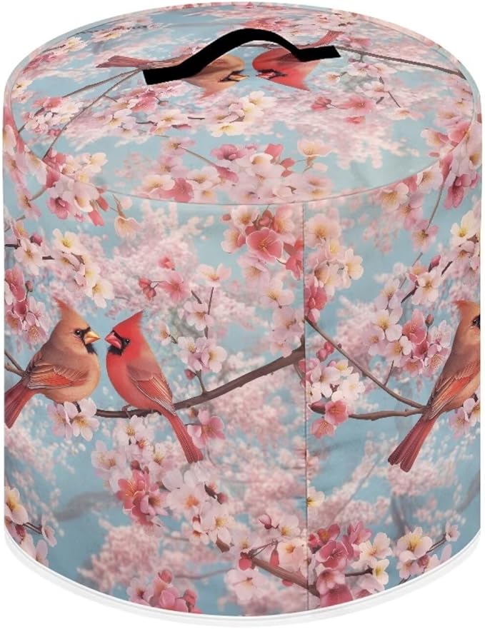 Xoenoiee Cardinal Bird Cherry Blossom Print Kitchen Appliance Dust Cover with Pockets, Electric Pressure Cooker Cover for qt Compatible with Crock Pot, Rice Cooker Cover, for 3 Qt Pot