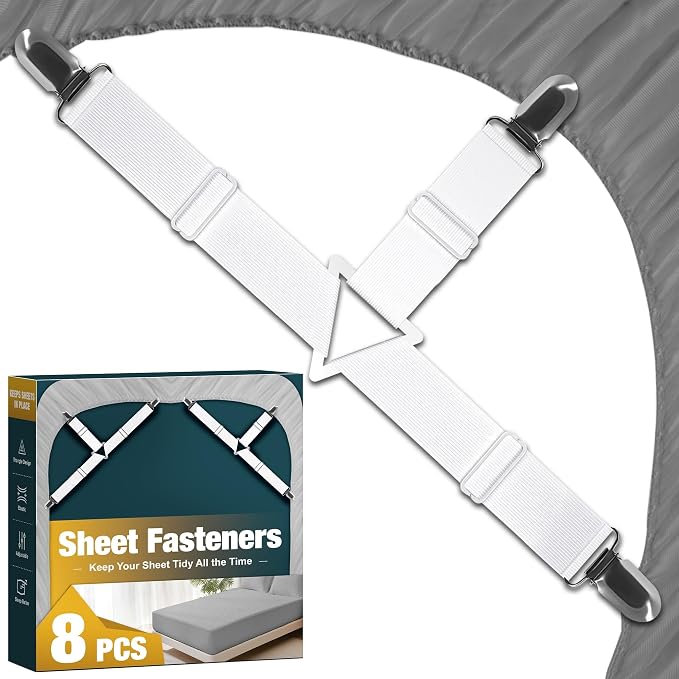 8 Pack Bed Sheet Fasteners, Adjustable Mattress Cover Straps by whisperingwonder