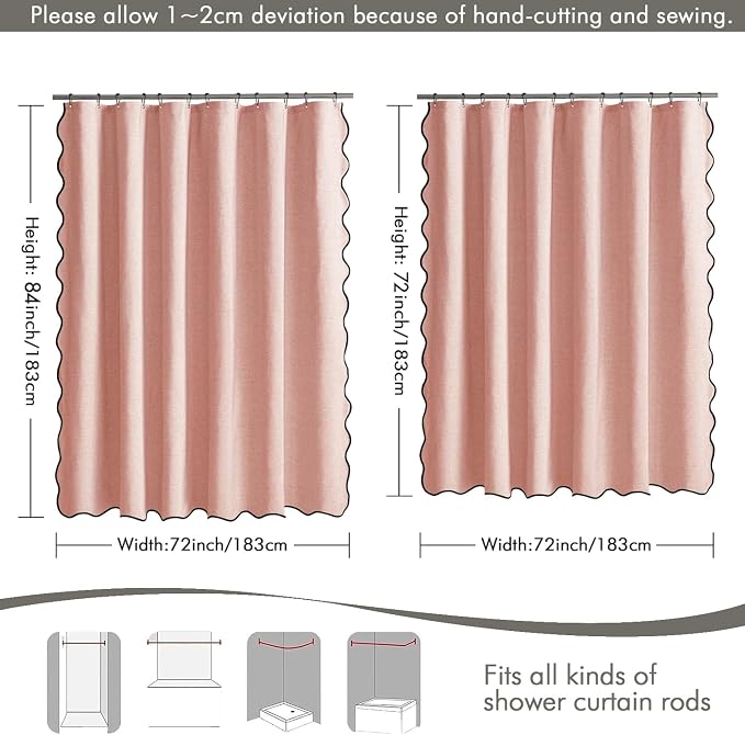 MIULEE Blush Pink Scalloped Linen Shower Curtain 72x72 Inches - Image 6