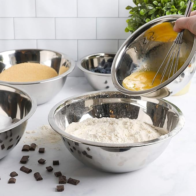 Stainless Steel 5 QT Mixing Bowl | Home & Commercial Quality | Flat Bottom | Cooking, Baking, Meal Prep [1PK]