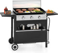 MFSTUDIO 27 Inch Flat Top Propane Gas Griddle Grill, Ceramic Coated Cast Iron Pan, Outdoor Flattop Grill with Lid for Cooking
