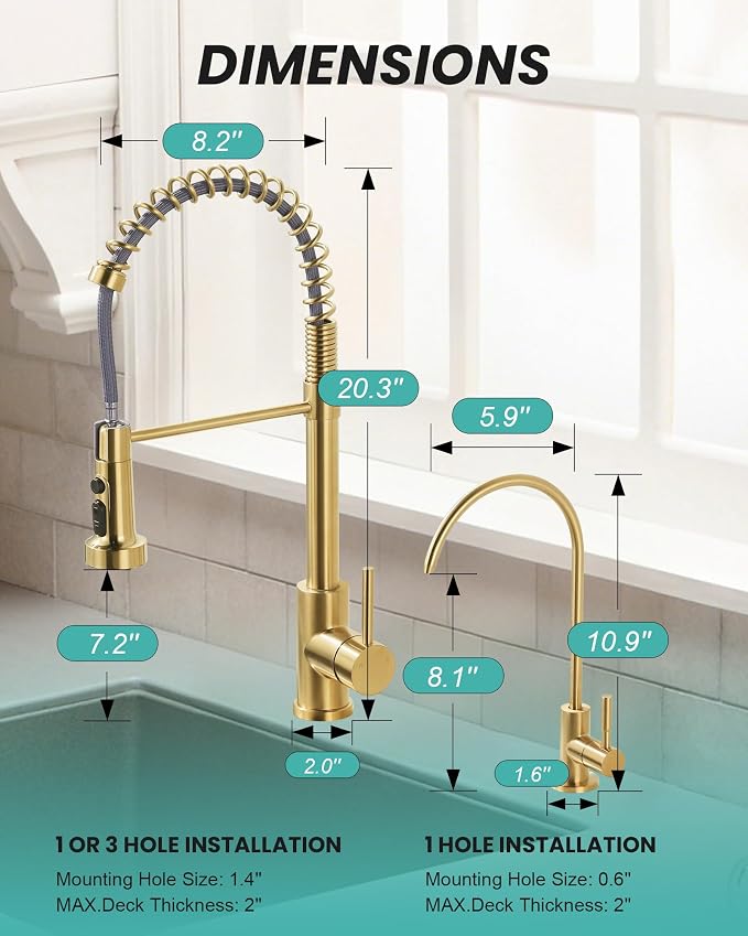 Kitchen Faucet and Water Filter Faucet: Brushed Gold Kitchen Sink Faucet - Image 7