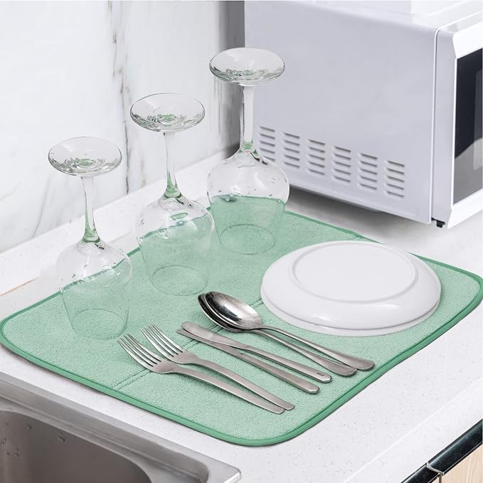 FRESHMINT Dish Drying Mats 2 Pack, Light Green | Quick Dry, Ultra Absorbent - Image 2