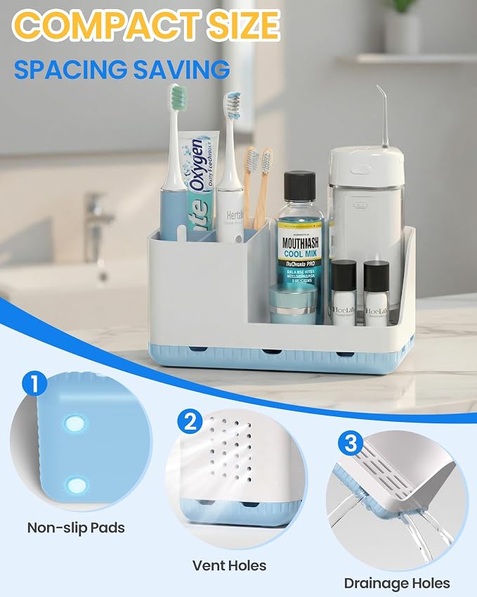 Toothbrush Holder Bathroom Counter Organizer & Storage Detachable | Anti-Slip - Image 4